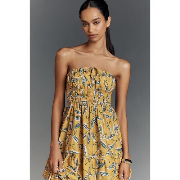 Anthropologie NWT The Somerset Strapless Maxi Dress Yellow Leaf Print L - Picture 10 of 10